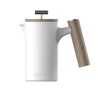 China DHPO Brand New Sustainable Matte French Press Coffee Pot Ceramic French Coffee Kettle with Wooden Handle for sale