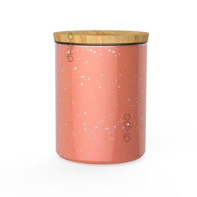 China Sustainable New Design Lead And Cadmium Free Custom Ceramic Tea Canister With Bamboo Lid For Kitchen Storage for sale