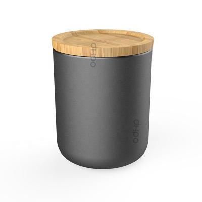 China Durable Matte Black Porcelain /ceramic Coffee Canister With Wooden Lid for sale