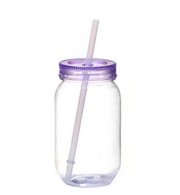 China Best viable hot sale quality 16oz single wall plastic mason jar with straw and lid for sale