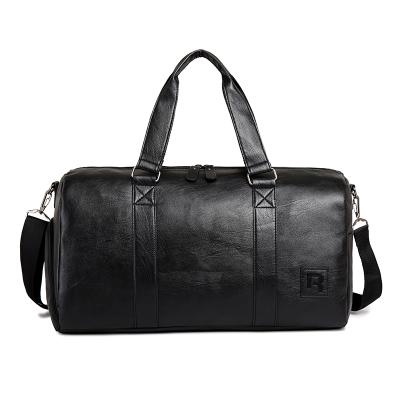 China Waterproof High Quality Custom Label Leather Travel Bag Mens Luggage Handbag With Shoe Compartment for sale