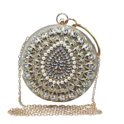 China Shiny round evening clutch bag ladies evening dress ladies evening dress luxury pearl handbag fashion brand designer round purse for sale