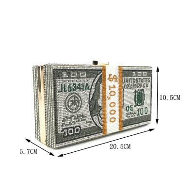 China Wholesale crystal logo 100 dollar bill crystal logo rhinestone bag clutch wallet bag fashion dollar bursting evening clutch bag for sale