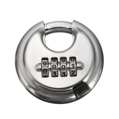 China Used For Adjustable Luggage Stainless Steel Round Combination Lock Hardened Heavy Duty Waterproof 4 Digit Disc Keyless Padlock for sale