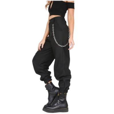 China 2021 Viable Casual High Waist Cargo Pants Ladies Ladies Loose Solid Trousers Side Pockets Elastic Waist for sale