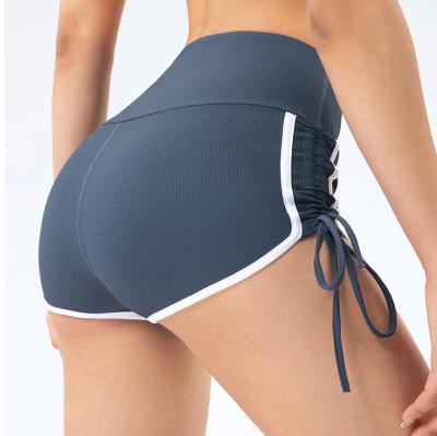 China Solid Color Drawstring Sports Gym Fitness Yoga Wear Women Workout Yoga Casual Breathable High Shorts for sale