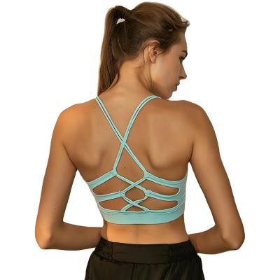 China Women's Hollow Out Cross Back Running Vest Strap Yoga Bra Sports Breathable Bra for sale