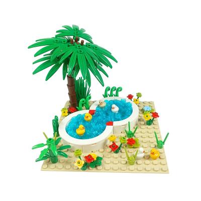 China Building MOC Toy Blocks Hot Summer Pool Flowers Coconut Tree With Base Plate Building Blocks Juguetes Action Number for sale