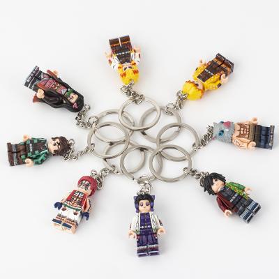 China Building Toy K-WM6116 Key Chain Customize Metal Rings Key Chain Demon Slayer Tanjirou Nezuko Agatsuma Zenitsu Building Blocks Key Chain Toys for sale