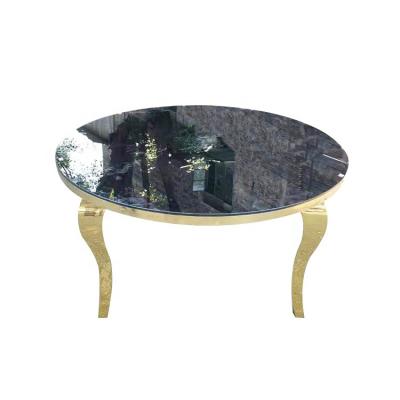 China Modern Wedding Gold Stainless Steel Single Glass Top Dining Set Event Round Table for sale