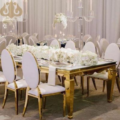 China Luxury Glass Mirror Furniture Stainless Steel Gold Wedding Tables Hotel Metal Dining Table Set Modern For Events Wedding Tables for sale