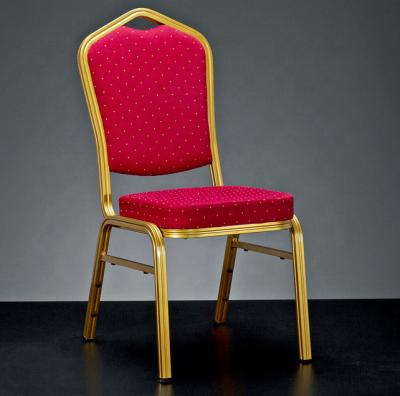 China Cheap dining hotel chair gold tube red fabric metal bank wedding party banquet chair for sale