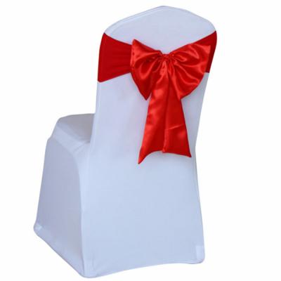 China White Twill Peep Wholesale Hot Sale Banquet Spandex Stretch Chair Cover With Silver Bowknot /Band Wedding Chair for sale