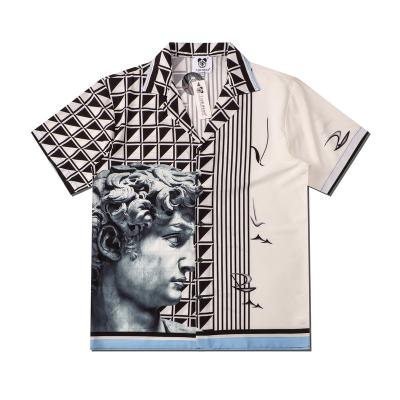 China fashionable digital printed boys t shirt lovers stone figure polyester sleeve t shirt men and women anti-wrinkle retro lapel summer loose short for sale