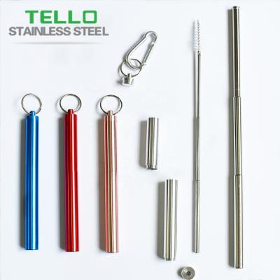 China Sustainable Telescopic Stainless Steel Metal Straw With Aluminum Case And Cleaner Brush 2021 Hot Sale for sale