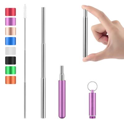 China Sustainable Portable Stainless Steel Metal Straw Reusable Drinking Straws Telescopic With Cleaning Brush for sale