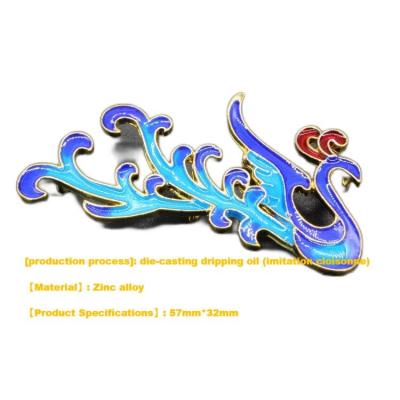 China 57mm*32mm Alloy Ceramic Dripping Oil Burned Phoenix Cloisonne Pendant Han Costume Phoenix Headpieces Crown Blue Antique Accessories for sale