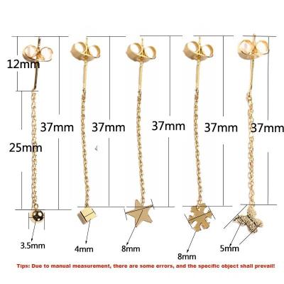 China Genuine Gold Plated One Piece Tassel Earrings Necklace Earline Feminine Ear Studs Earchains Earrings Long Length 37 mm for sale