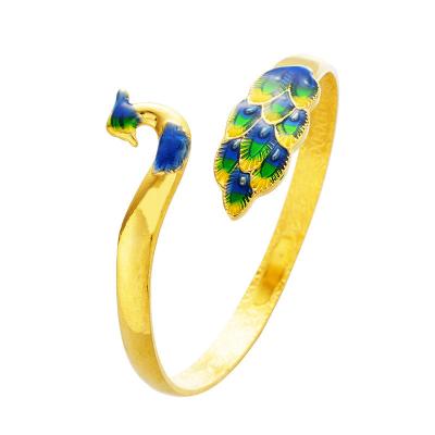 China Wholesale Open Ring Cloisonne Linlang Color Set Vietnam Sand Metal Peacock Peacock Bracelet Female Gold Cloisonne Bracelet for sale