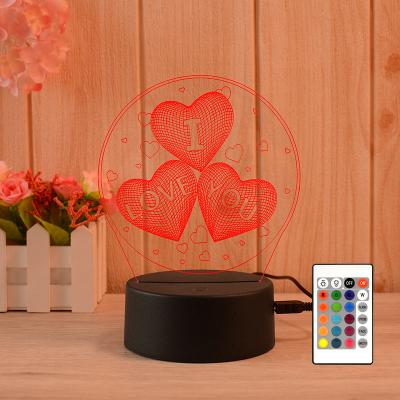 China Modern 3D Night Light Lamp LOVE Heart Christmas Valentine's Day Gift For Lover for sale