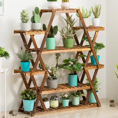 China Modern Plant Rack Indoor Outdoor Wooden Plant Rack For Plants Multiple Rack Wood Flower Shelves 5 Tier 12 Potted for sale