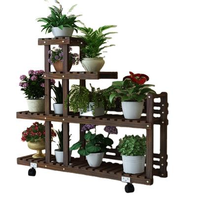 China Modern Wooden Plant Shelf with Wheels Tiered Flower Stands, 5 Tiers Plant Stand for Garden Balcony Patio Corner Living Room for sale