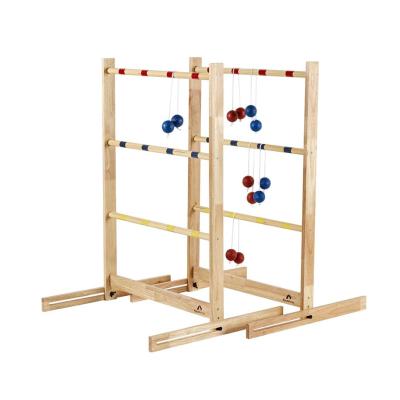 China OEM Wooden Ladder Toss Game Set Pine Wood Golf Ladder Lawn Game With 6 Balls And Bolos Carriers for sale