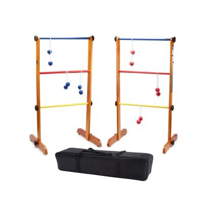 China OEM Wooden Ladder Toss Game Set Pine Wood Golf Ladder Lawn Game With 6 Balls And Bolos Carriers for sale