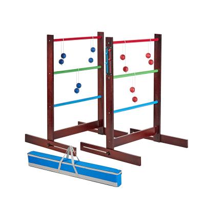 China OEM Wooden Ladder Toss Game Set Pine Wood Golf Ladder Lawn Game With 6 Balls And Bolos Carriers for sale