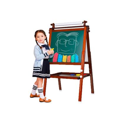 China OEM Wooden Wooden Easel For Kids Dual Side 2-in-1 Floor Standing High Stability Folding Well-polished Kids Writing Drawing Board for sale