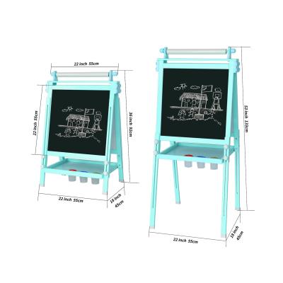 China OEM Wooden Wooden Easel For Kids Dual Side 2-in-1 Floor Standing High Stability Folding Well-polished Kids Writing Drawing Board for sale