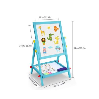 China OEM Wooden Wooden Easel For Kids Dual Side 2-in-1 Floor Standing High Stability Folding Well-polished Kids Writing Drawing Board for sale