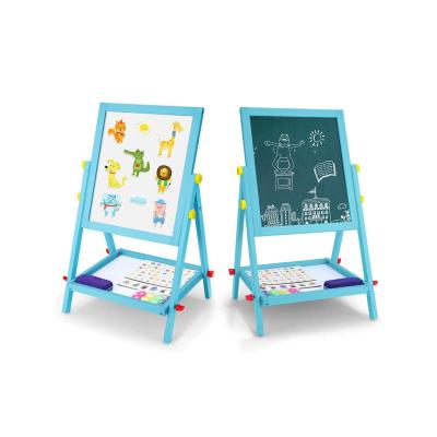 China OEM Wooden Wooden Easel For Kids Dual Side 2-in-1 Floor Standing High Stability Folding Well-polished Kids Writing Drawing Board for sale