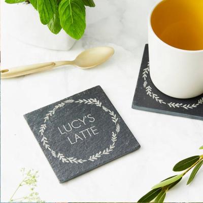 China Sustainable Wholesale Black Slate Coaster Set Slate Tableware Slate Coaster for sale