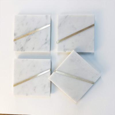 China Sustainable Natural Square Marble Stone Drink Coasters With Non Slip For Home Kitchen Bar Decoration for sale