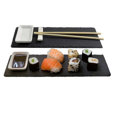 China Sustainable 10pcs Sushi Slate Tray with Dip Bowls for Sushi Tableware, Slate Trays with Chopstick Trays, Dip Bowls for sale