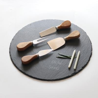 China Sustainable Amazon Hot Sale Restaurant Dishes Tableware Round Slate Cheese Board Set for sale