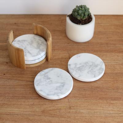 China White Marble Coasters 4pcs Sustainable Christmas Favor Stand Real Wedding Natural Marble Beer Mug Cup for sale