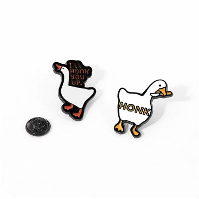 China Custom Prank Ride America Prank White Cute Goose Lapel Pin Badge for sale