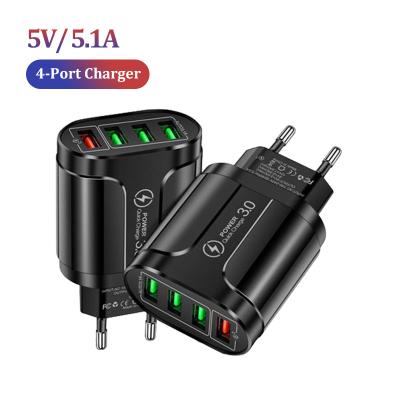 China QC3.0 Mobile Phone Adapter Mobile Phone Adapter 4 USB Charger EU UK US Charging Travel Plug Adapter For iPhone Samsung Xiaomi for sale