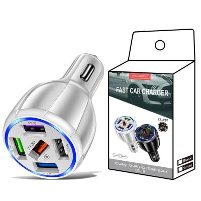 China Mobile Phone USB Charger QC3.0 Car Charger Adapter 5USB Car Charger Fast Charging Universal With LED Light for sale