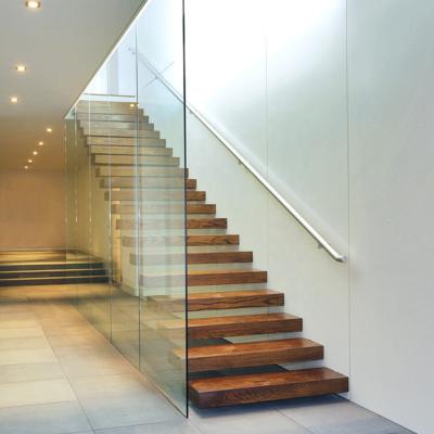 China Easy Install By Screws Floating Stairs Indoor Stairs With Glass Railing Metal Staircase for sale