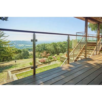 China Square Side Glass Post Stainless Steel Mount Railing Balcony Customized Glass Decking Railing With Solid Wood Top Railing for sale