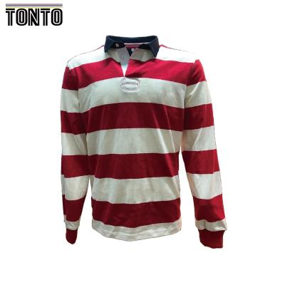 China Cotton Breathable Striped Mens Best Custom Embroidery Long Sleeve Rugby Shirt Polo Shirt for sale