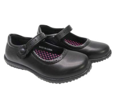 China Anti-Smell Hook And Loop Black Leather School Shoes Wholesale Kid School Shoes Girls for sale