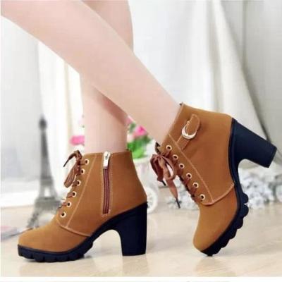 China Wholesale Custom Made Anti-Smell Ladies Ankle Martin Boots Women Shoes Chunky Block High Heel Women Booties for sale