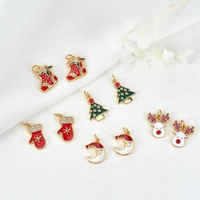 China TRENDY Gift Jewelry Accessories 14K Gold Plated Enamel Christmas Hat Sock Tree Charm For Neckalce Bracelet Making for sale