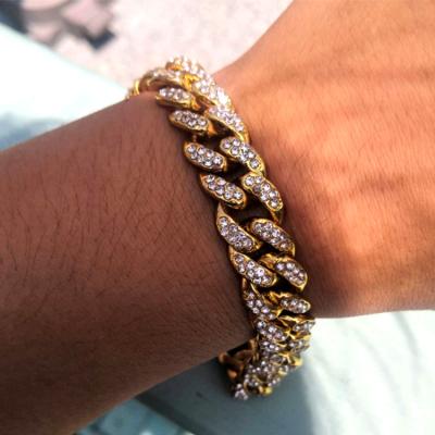 China TRENDY Big Men's Gold Iced Out Diamond Link Bracelet Women's Cuban Jewelry for sale