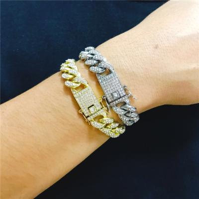 China Punk 18k Gold Plated Iced Out CZ Miami Diamond Cuban Link Chain Bracelet for sale