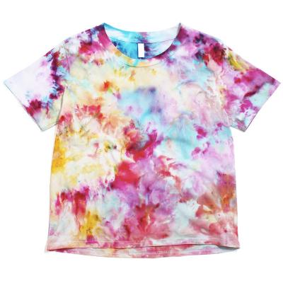 China Summer Hot Sale Anti-wrinkle O Neck Watercolor Tie Dye High Quality Short Sleeve 100% Combed Cotton Short Sleeve T-Shirt For Women Casual for sale